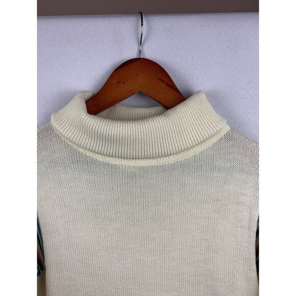 Vintage Cream Knit Dress With Striped Sleeves & Turtleneck - Picture 6 of 6
